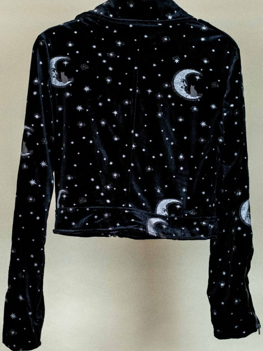 Collectif Black Velvet Midnight Moon Moto Jacket M - Picture 5 of 5
